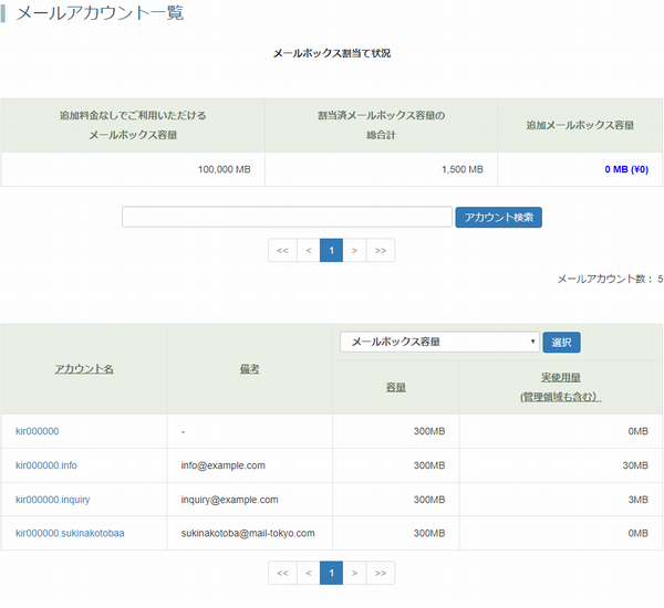メールアカウント一覧