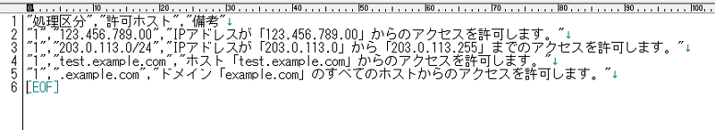 区切り文字と囲い文字で区切って入力します
