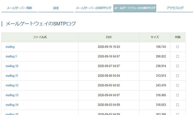 メールゲートウェイのSMTPログ